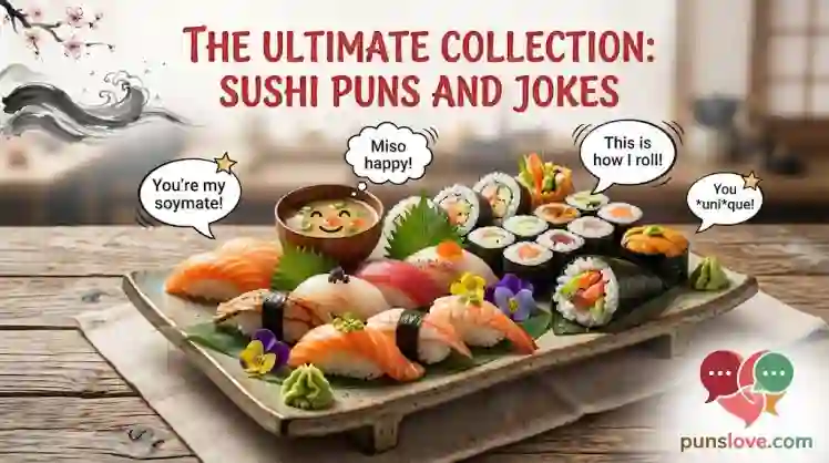 A smiling sushi roll representing funny sushi puns and jokes
